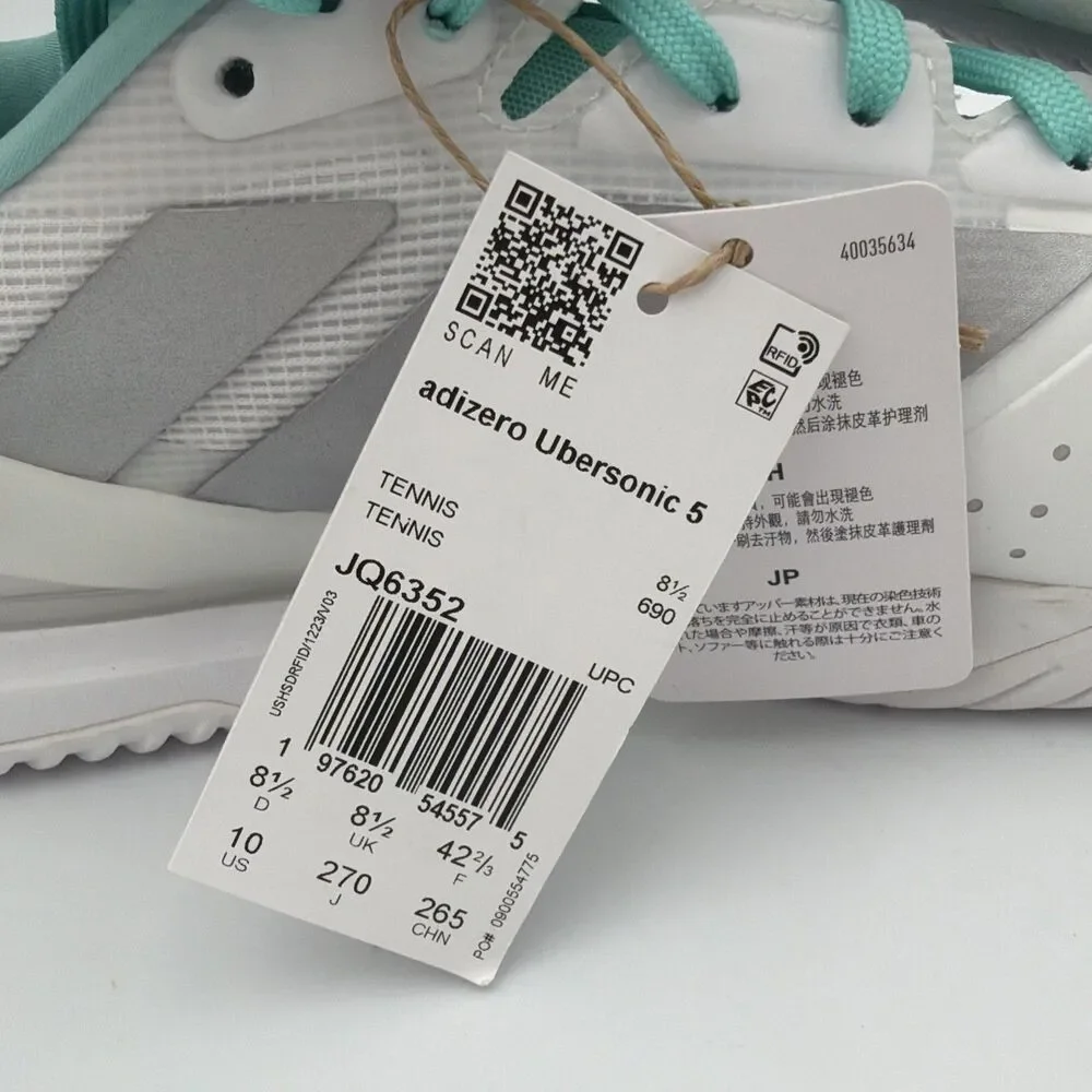 adidas Adizero Ubersonic 5 Tennis  Womens Silver White Sneakers Athletic Size 10